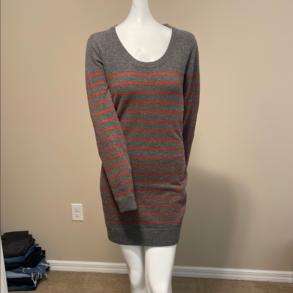 Rag & Bone Cashmere Blend Sweater Dress Gray with thin Red strips L/S M NWOT